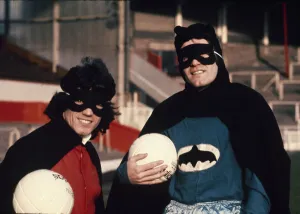 Liverpool stars Kevin Keegan and John Toshack dressed as Robin Liverpool stars Kevin Keegan and John Toshack dressed as Robin