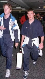 Liverpool teammates Steve McManaman (left) and Robbie Fowler arrive back at Heathrow Liverpool teammates Steve McManaman (left) and Robbie Fowler arrive back at Heathrow