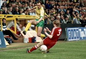 Liverpool v. Norwich City Steve Staunton tackling Michael Phelan Liverpool v. Norwich City Steve Staunton tackling Michael Phelan