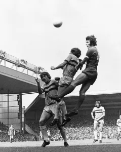 Liverpool v West Ham Liverpools John Toshack climbs above the Hammers defence to head for Liverpool v West Ham Liverpools John Toshack climbs above the Hammers defence to head for