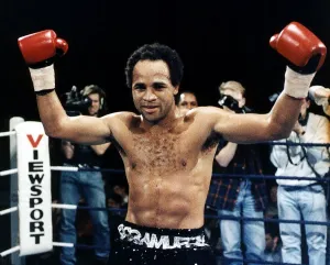 Lloyd Honeyghan Boxer Triumphant after defeating Mario Olmedo January 1991 Lloyd Honeyghan Boxer Triumphant after defeating Mario Olmedo January 1991
