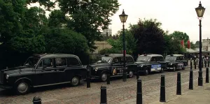London Black Cab in Taxi Rank at the Tower of London July 1996 London Black Cab in Taxi Rank at the Tower of London July 1996
