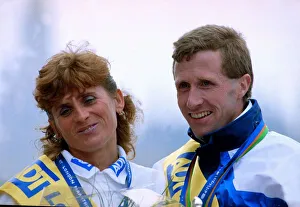 London Marathon Winners Alister Hutton and Wanda Panfil receiving their medals London Marathon Winners Alister Hutton and Wanda Panfil receiving their medals