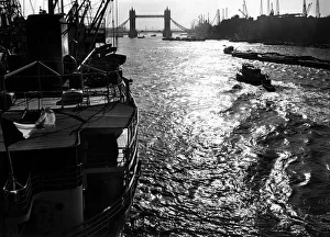 London Views Thames River April 1955 - Pool of London with Tower Bridge in the background London Views Thames River April 1955 - Pool of London with Tower Bridge in the background