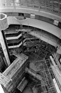 Looking down from the dome, workmen are visible in the West Orchard development as small Looking down from the dome, workmen are visible in the West Orchard development as small