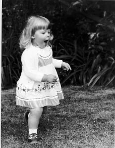 Louise Brown the first test tube baby in the world in the garden at home June 1980 Louise Brown the first test tube baby in the world in the garden at home June 1980