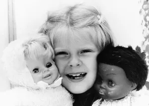 Louise Brown Test Tube Girl holding dolls July 1984 Louise Brown Test Tube Girl holding dolls July 1984