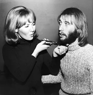 Lulu singer giving husband Maurice Gibb of the Bee Gees a shave Lulu singer giving husband Maurice Gibb of the Bee Gees a shave