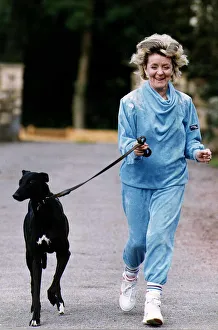 Lynne Perrie Actress stars in Coronation Street takes her greyhound dog around the park Lynne Perrie Actress stars in Coronation Street takes her greyhound dog around the park