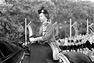 Her Majesty Queen Elizabeth II on horseback during the trooping celebration ceremony Her Majesty Queen Elizabeth II on horseback during the trooping celebration ceremony