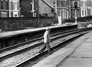A man illegally crossing the railway line at West Jesmond Station on 12th March A man illegally crossing the railway line at West Jesmond Station on 12th March