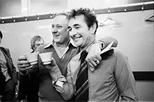 Manager Brian Clough celebrates in the dressing room with assistant Peter Taylor after Manager Brian Clough celebrates in the dressing room with assistant Peter Taylor after