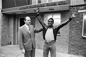 Manager George Petchey with Laurie Cunningham outside Leyton Orient Football Club Manager George Petchey with Laurie Cunningham outside Leyton Orient Football Club