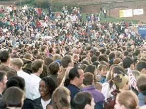 Manchester 2000 Olympic Bid, Crowds in Castlefield, Manchester await official Manchester 2000 Olympic Bid, Crowds in Castlefield, Manchester await official