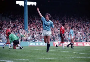 Manchester City 5 v Manchester United 1 Ian Bishop of City celebrates Manchester City 5 v Manchester United 1 Ian Bishop of City celebrates