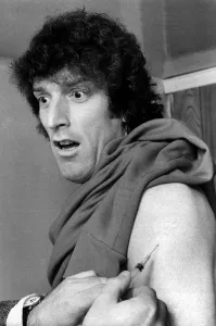 Manchester City captain Tommy Booth has a flu jab. April 1981 Manchester City captain Tommy Booth has a flu jab. April 1981