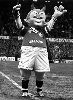 The Manchester United club mascot on the pitch at Old Trafford. 1st February 1988 The Manchester United club mascot on the pitch at Old Trafford. 1st February 1988