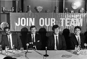 Manchester United manager Alex Ferguson joined by chairman Martin Edwards unveils his new Manchester United manager Alex Ferguson joined by chairman Martin Edwards unveils his new