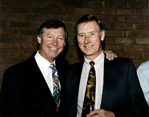 Manchester United manager Alex Ferguson with former United player Ray Wood at a Manchester United manager Alex Ferguson with former United player Ray Wood at a