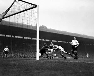 Manchester United versus Preston North End Dennis Viollet leaps to score the thrd Manchester United versus Preston North End Dennis Viollet leaps to score the thrd