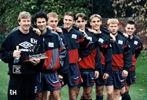 Manchester United youth team coach Eric Harrison is awarded a bottle of champagne Manchester United youth team coach Eric Harrison is awarded a bottle of champagne