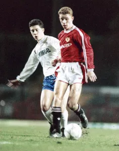 Manchester United youth team footballer Nicky Butt on the ball Manchester United youth team footballer Nicky Butt on the ball