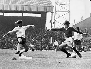 Manchester United's Brian Kidd shoots for goal. October 1973 P011188 Manchester United's Brian Kidd shoots for goal. October 1973 P011188