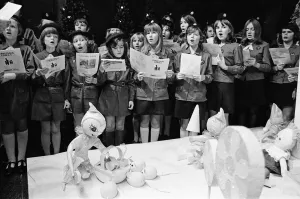 Marathon carol singers, in the Cleveland. Middlesbrough, North Yorkshire, 1974 Marathon carol singers, in the Cleveland. Middlesbrough, North Yorkshire, 1974