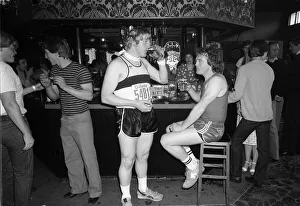 Marathon runners at the London Marathon May 1982 having a break in a pub Marathon runners at the London Marathon May 1982 having a break in a pub