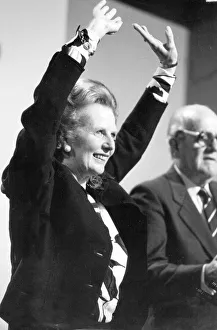 Margaret Thatcher celebrating applause after closing speech of 1986 Conservative party Margaret Thatcher celebrating applause after closing speech of 1986 Conservative party