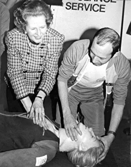 Margaret Thatcher demonstration of artificial resuscitation on a dummy - May 1987 Margaret Thatcher demonstration of artificial resuscitation on a dummy - May 1987