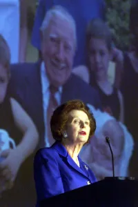 Margaret Thatcher ex Prime Minister speaking at a Blackpool cinema for the Pro Augusto Margaret Thatcher ex Prime Minister speaking at a Blackpool cinema for the Pro Augusto