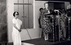 Margaret Thatcher giving speech watched by Mrs Indira Ghandi in India - April 1981 Margaret Thatcher giving speech watched by Mrs Indira Ghandi in India - April 1981