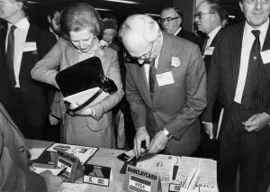Margaret Thatcher and husband Denis using credit card at Tory party conference - October Margaret Thatcher and husband Denis using credit card at Tory party conference - October