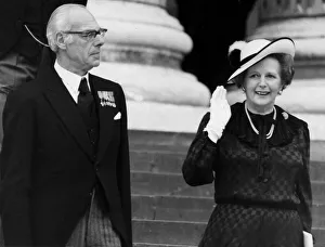 Margaret Thatcher and husband Sir Denis leaving Falklands Memorial Service at St Pauls Margaret Thatcher and husband Sir Denis leaving Falklands Memorial Service at St Pauls
