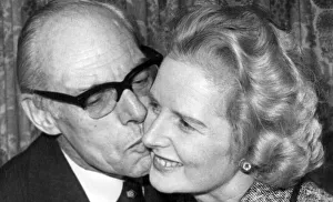Margaret Thatcher being kissed by husband Denis celebrating her election as leader of Margaret Thatcher being kissed by husband Denis celebrating her election as leader of