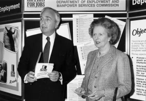 Margaret Thatcher and Lord Young at promotion event - March 1987 Margaret Thatcher and Lord Young at promotion event - March 1987
