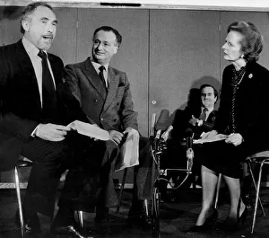 Margaret Thatcher with Nigel Hawthorn and Paul Eddington performing sketch at National Margaret Thatcher with Nigel Hawthorn and Paul Eddington performing sketch at National