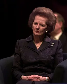 Margaret Thatcher October 1998 at Conservative Party Conference in Bournemouth listening Margaret Thatcher October 1998 at Conservative Party Conference in Bournemouth listening