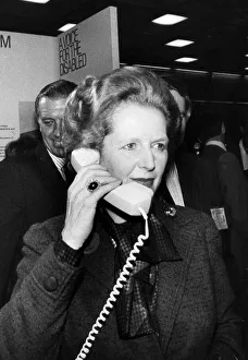 Margaret Thatcher on phone at exhibition - October 1984 Margaret Thatcher on phone at exhibition - October 1984