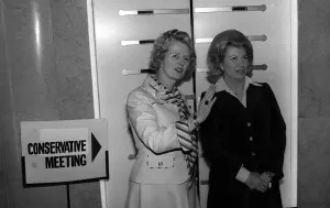 Margaret Thatcher with Shadow Consume Sally Oppenheim at Europa Hotel after being Margaret Thatcher with Shadow Consume Sally Oppenheim at Europa Hotel after being