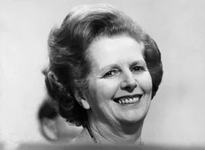 Margaret Thatcher smiling on podium at Tory party conference - October 1982 Margaret Thatcher smiling on podium at Tory party conference - October 1982