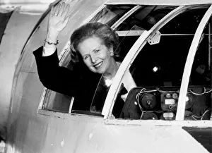 Margaret Thatcher waving from cockpit window during visit to Solent Sky Aircraft Museum Margaret Thatcher waving from cockpit window during visit to Solent Sky Aircraft Museum