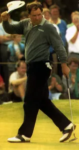 Mark OMeara Open Golf American Golfer lifting his visor, as he sinks a birdle put at 7th Mark OMeara Open Golf American Golfer lifting his visor, as he sinks a birdle put at 7th