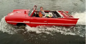 Mark Perkins from Ascot and his 1964 Amphicar March 1998 On the river Thames at Mark Perkins from Ascot and his 1964 Amphicar March 1998 On the river Thames at