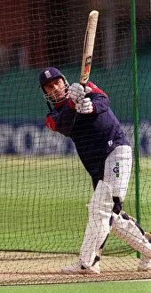 Mark Ramprakash August 1998 England Cricket Player in the nets practising batting at Mark Ramprakash August 1998 England Cricket Player in the nets practising batting at