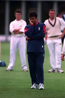Mark Ramrakash Cricket June 98 England cricketer standing on cricket holding his Mark Ramrakash Cricket June 98 England cricketer standing on cricket holding his