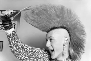 Matt Belgrano, Model Punk: Matt at work on his hair. April 1986 P003778 Matt Belgrano, Model Punk: Matt at work on his hair. April 1986 P003778