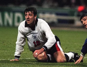 Matthew Le Tissier on his knees at Wembley where England lost their World Cup Qualifier Matthew Le Tissier on his knees at Wembley where England lost their World Cup Qualifier