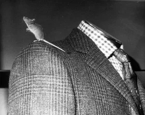 Maurice the mouse stands up on the shoulder of a mannequin dummy Maurice the mouse stands up on the shoulder of a mannequin dummy